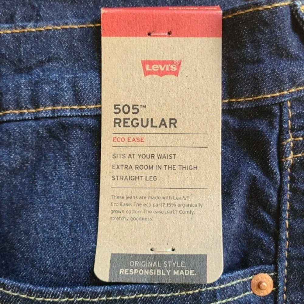 NEW NWT! LEVI'S 505 REGULAR ECO EASE STRETCH STRAIGHT LEG RELAXED INDIGO 38 X 30